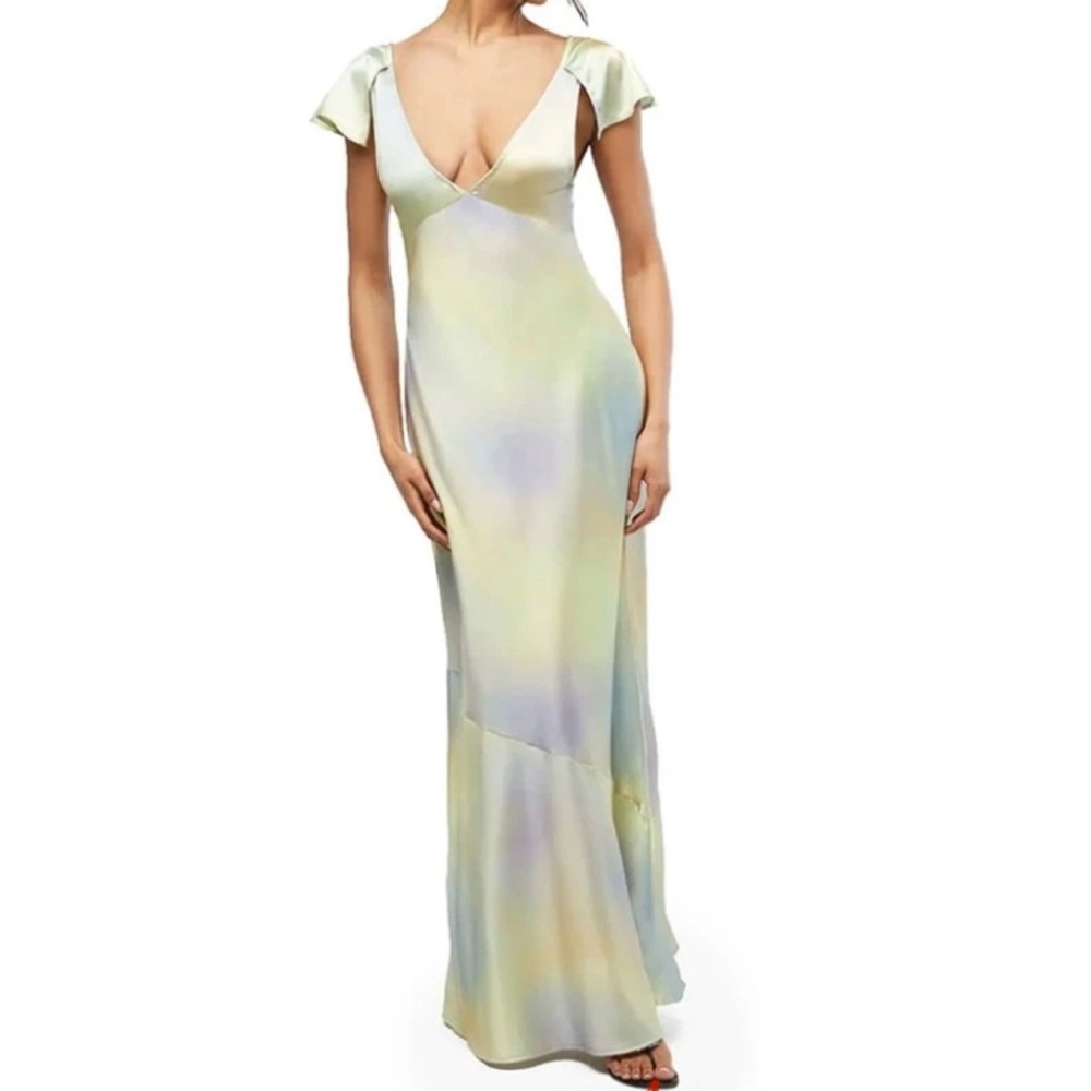 WeWoreWhat Pastel Maxi Dress, Silky Charmeuse Watercolor, Size 8, Two-Way, NWT. - Picture 2 of 9